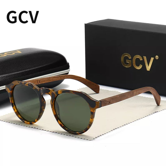 GCV Walnut Wood Hawksbill Sunglasses - Embrace Nature with Polarized Elegance