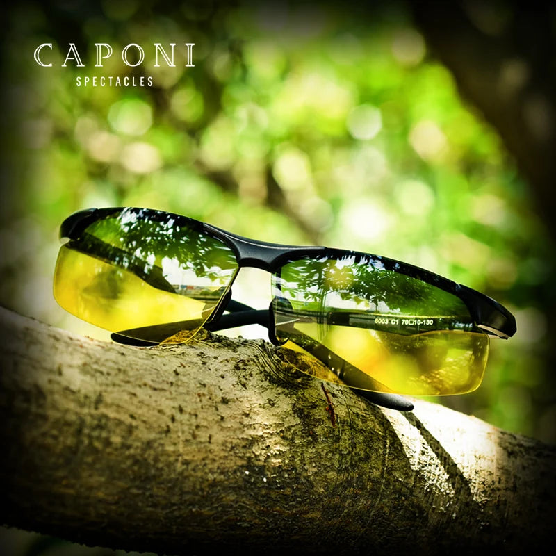 CAPONI Day And Night Sunglasses: Versatile Aluminum Shades for Men, UV400 Protection