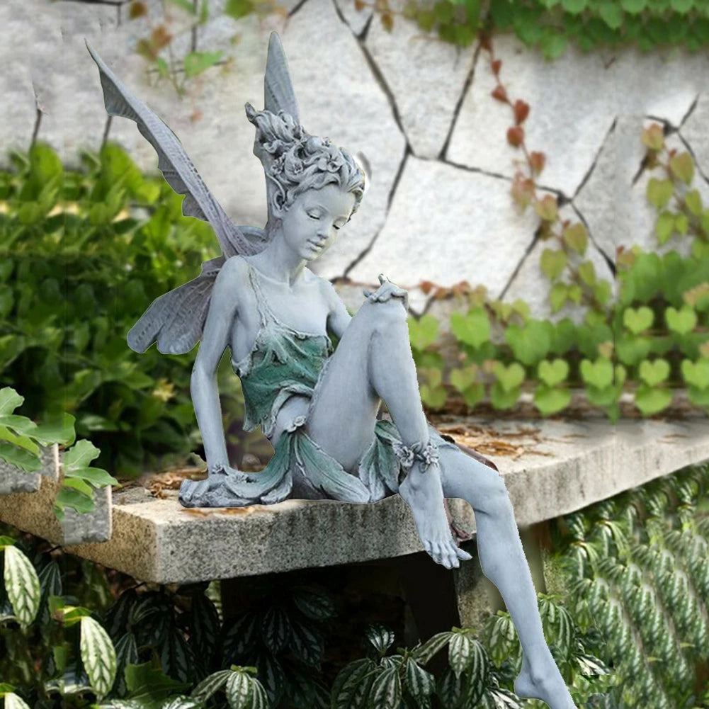 Flower Fairy Sculpture Garden Landscaping Yard Art Ornament Resin Turek Sitting Statue Outdoor Angel Figurines Craft Decoration