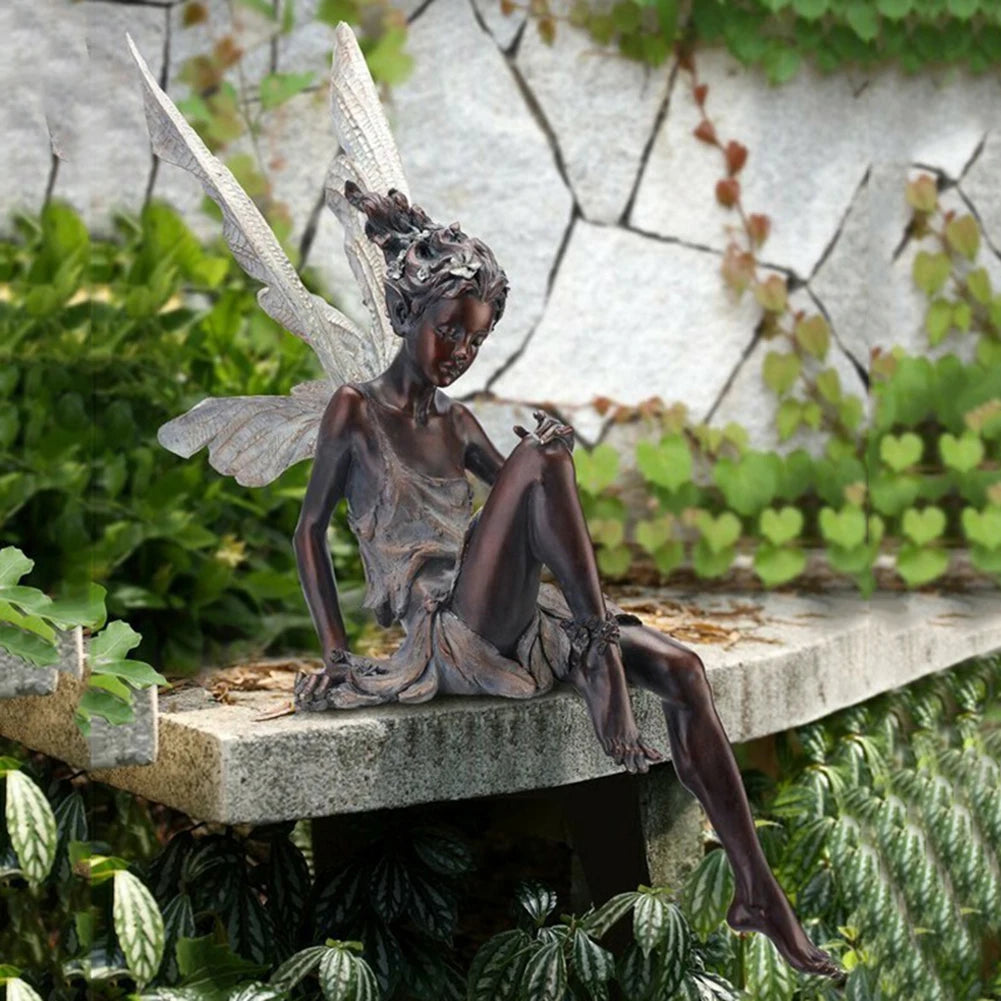 Flower Fairy Sculpture Garden Landscaping Yard Art Ornament Resin Turek Sitting Statue Outdoor Angel Figurines Craft Decoration