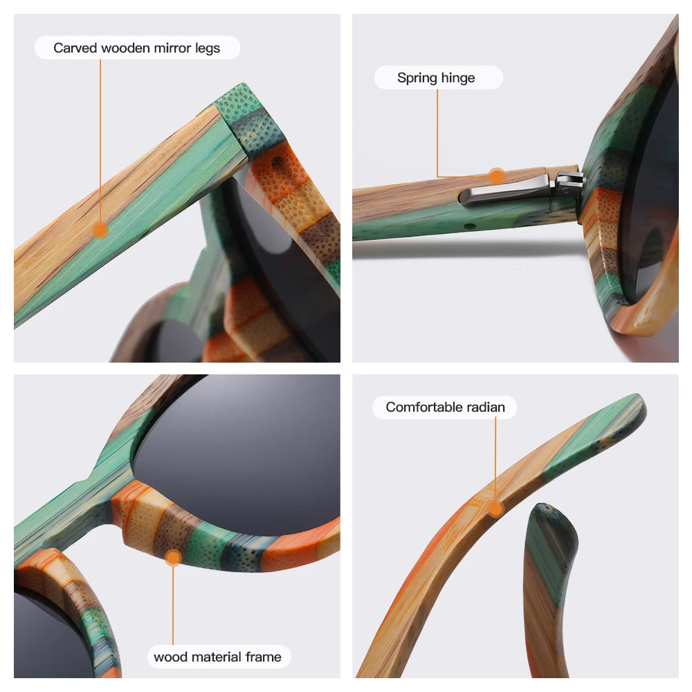 GM Natural Bamboo Wooden Sunglasses: Eco-Chic Fashion with Polarized Mirrored Lenses