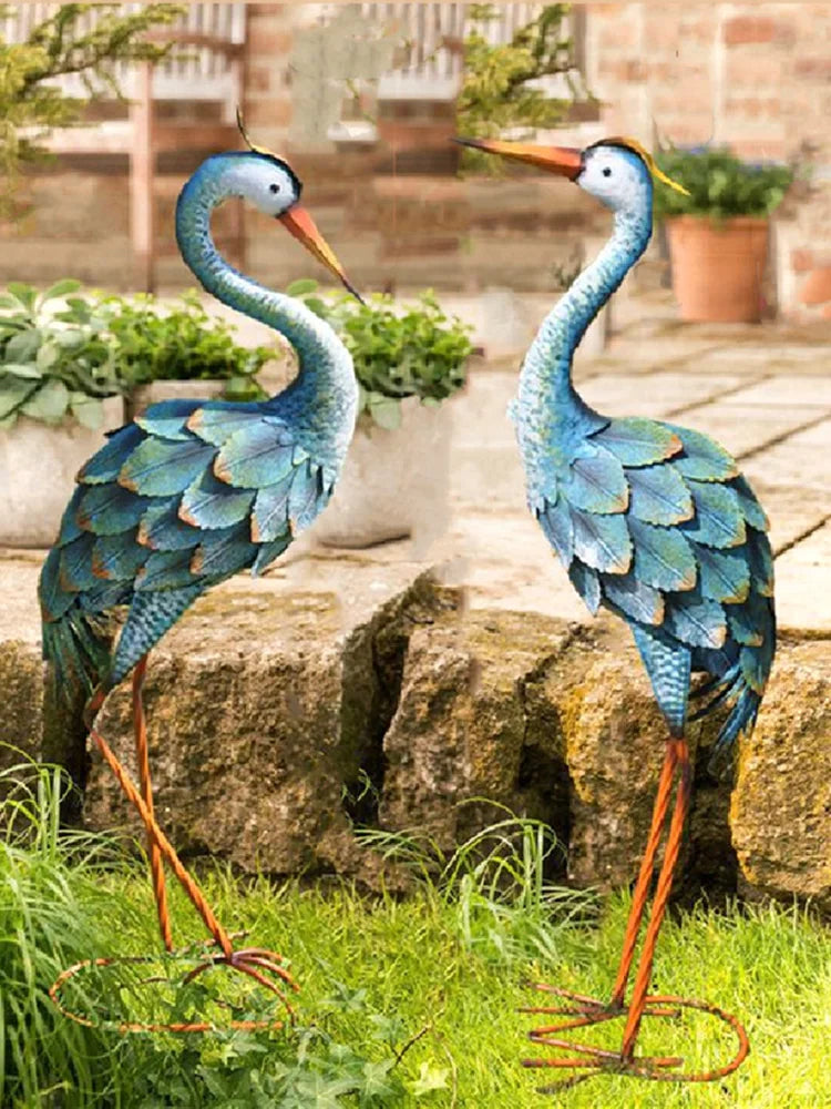 Garden Decoration Outdoor Metal Bird Sculpture Red-Crowned Crane Decor Floor Iron Ornaments Large Simulation Animal Figurines