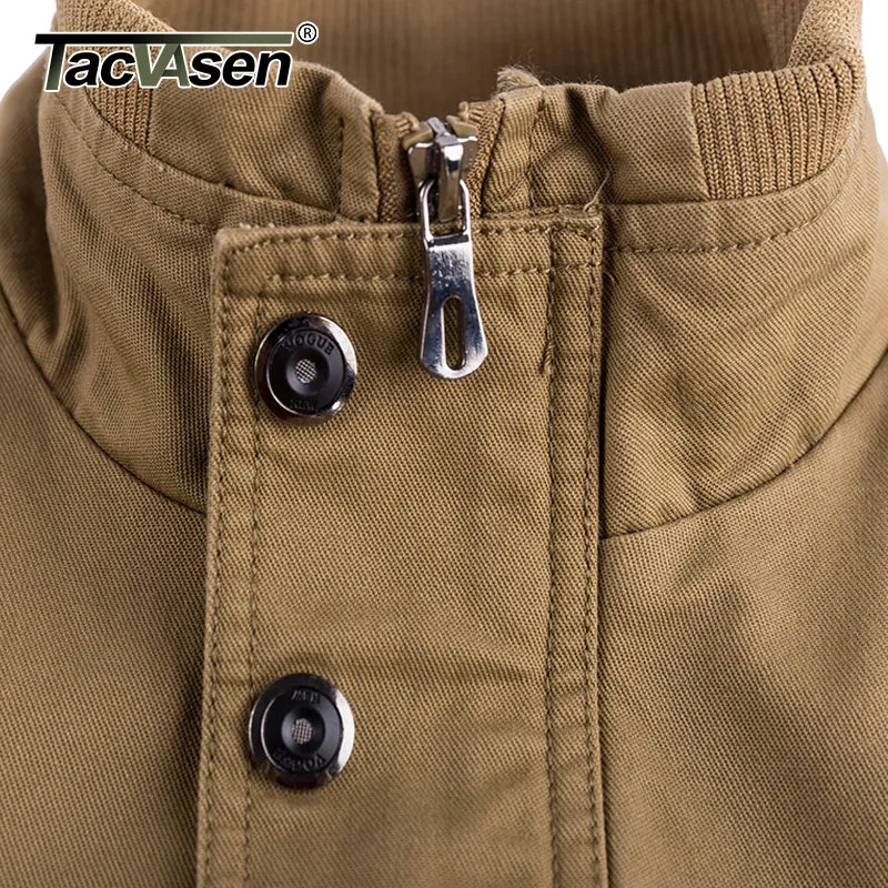 TACVASEN Pilot Bomber Jacket - Men's Cotton Cargo Jackets with Zipper Pockets