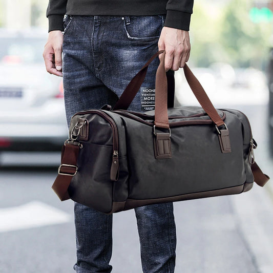 SCIONE PU Leather Men's Travel Duffle Bag