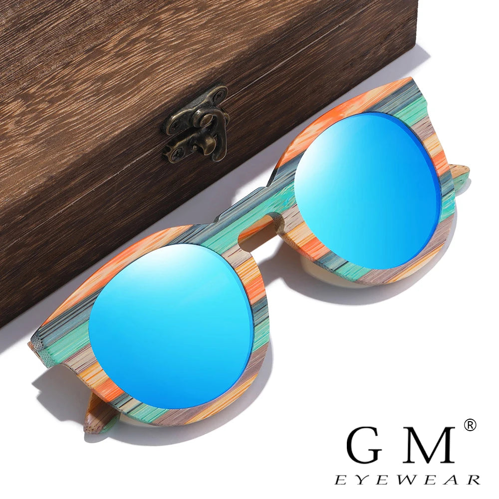 GM Natural Bamboo Wooden Sunglasses: Eco-Chic Fashion with Polarized Mirrored Lenses