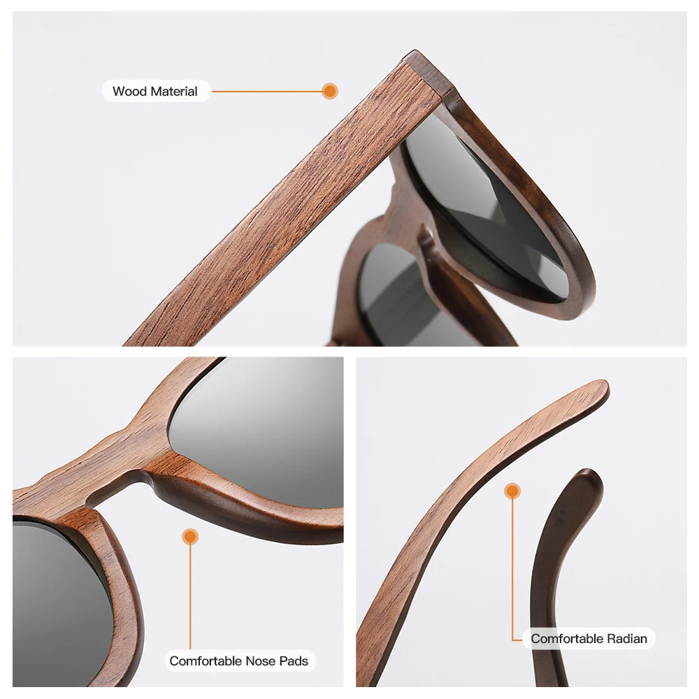 GM Natural Walnut Wooden Sun glasses for Men Polarized Sunglasses Sustainable Bamboo