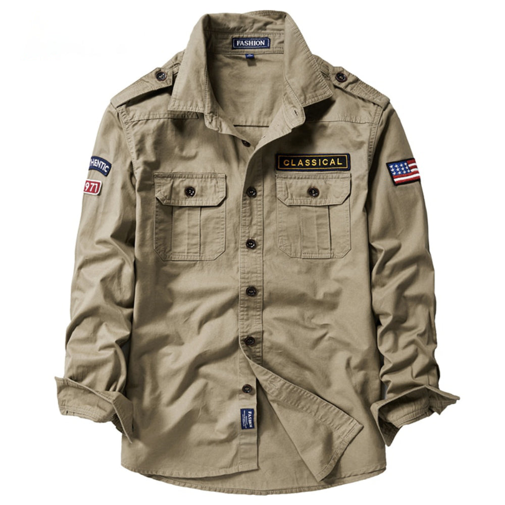 Military Casual Style Shirt 100% Pure Cotton, Khaki, Navy and Green Long Sleeve.