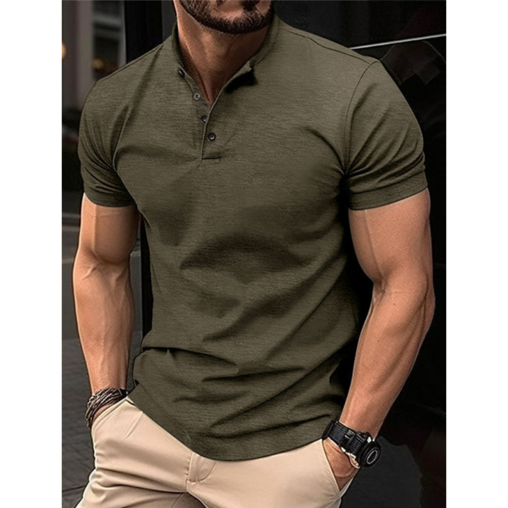 New Men's Button Henley Collar Sports Polo Shirt