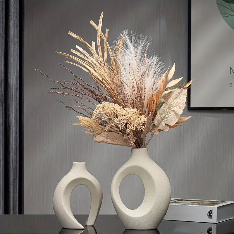 Sleek Nordic Ceramic Vase Set: Enhance your Home Decor with this Set of 2 Flower Vases