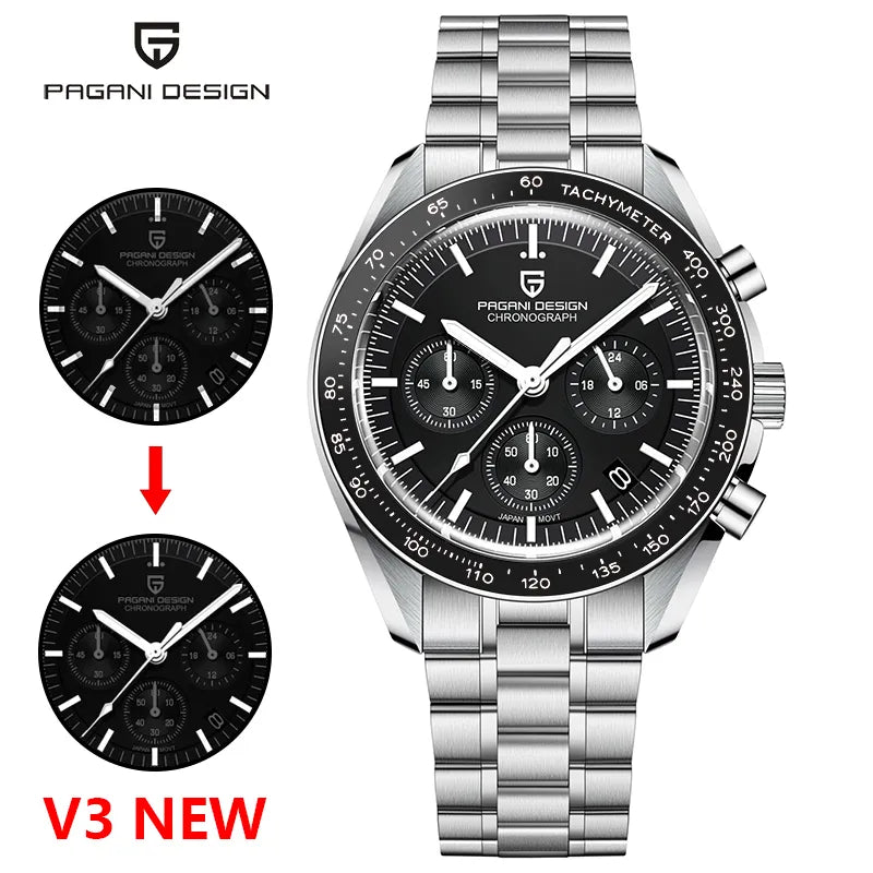 PAGANI DESIGN Mens Watches Top Brand Luxury Automatic Quartz Chronograph Waterproof Sport Stainless Steel Watch