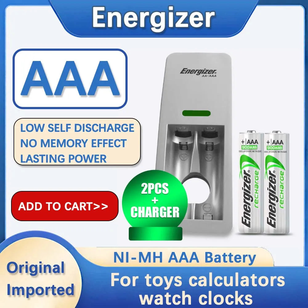 Energizer 1.2V AAA Battery - Rechargeable Ni-MH Batteries (Bundle of 2, 4, 8, 12, 16, or 20)