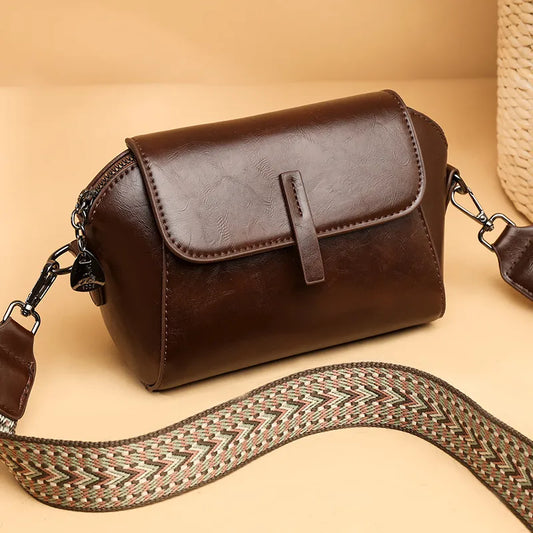 Compact Crossbody Bag for Women - Luxury Oil Wax Leather Shoulder Bag