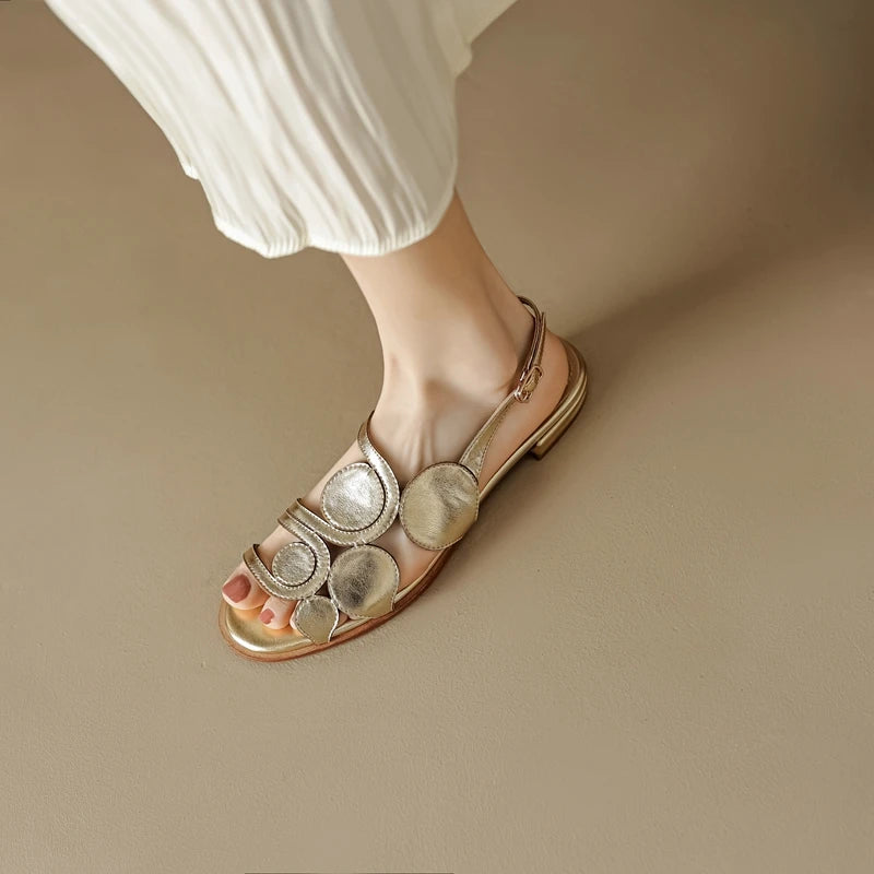 Women's Leather Sheepskin Open Toe Sandals