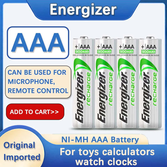 Energizer 1.2V AAA Battery - Rechargeable Ni-MH Batteries (Bundle of 2, 4, 8, 12, 16, or 20)