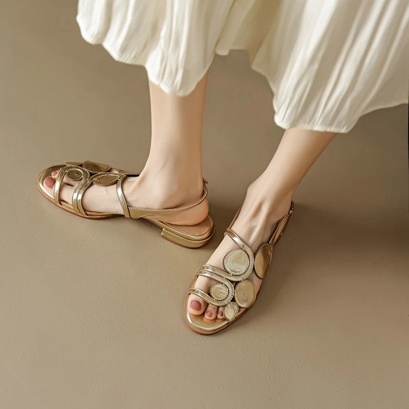 Women's Leather Sheepskin Open Toe Sandals