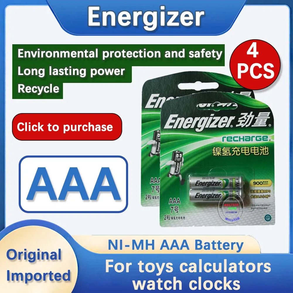 Energizer 1.2V AAA Battery - Rechargeable Ni-MH Batteries (Bundle of 2, 4, 8, 12, 16, or 20)