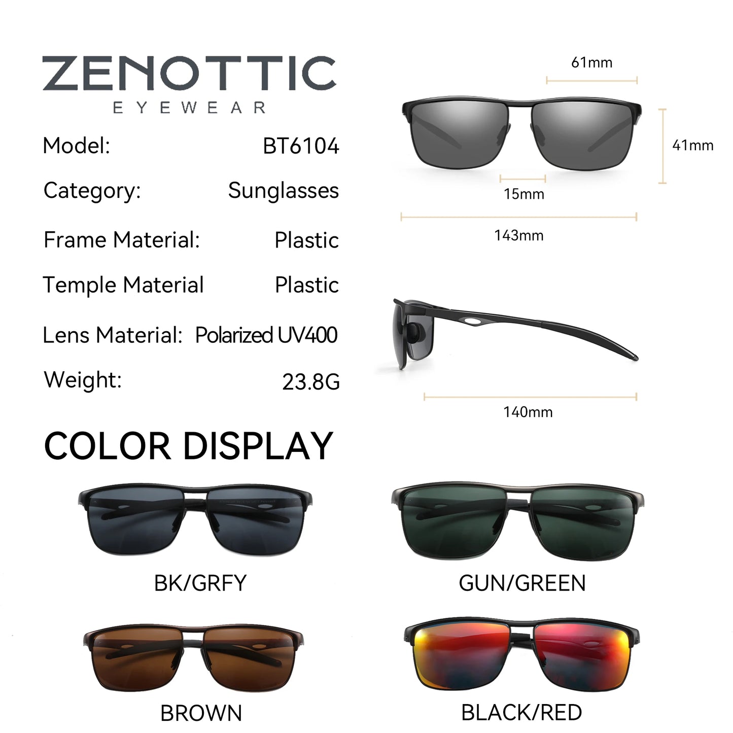 ZENOTTIC Metal Men Sunglasses Polarized UV400 Protection for Driving Fishing Hiking Golf Everyday Use