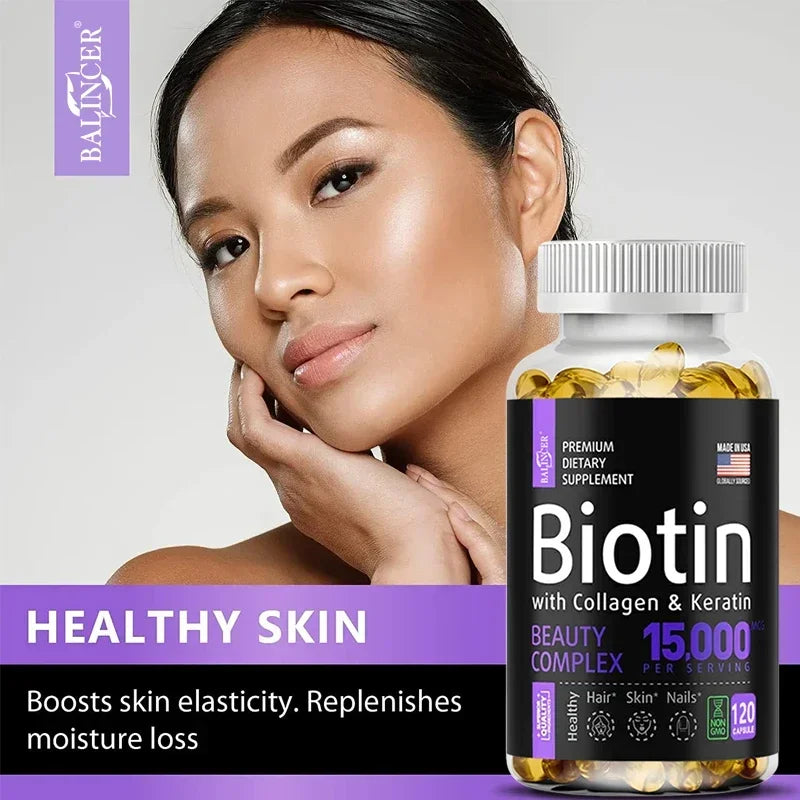 Stronger Hair, Glowing Skin, & Healthy Nails - Balancer Biotin Supplement (Biotin, Collagen, Keratin)