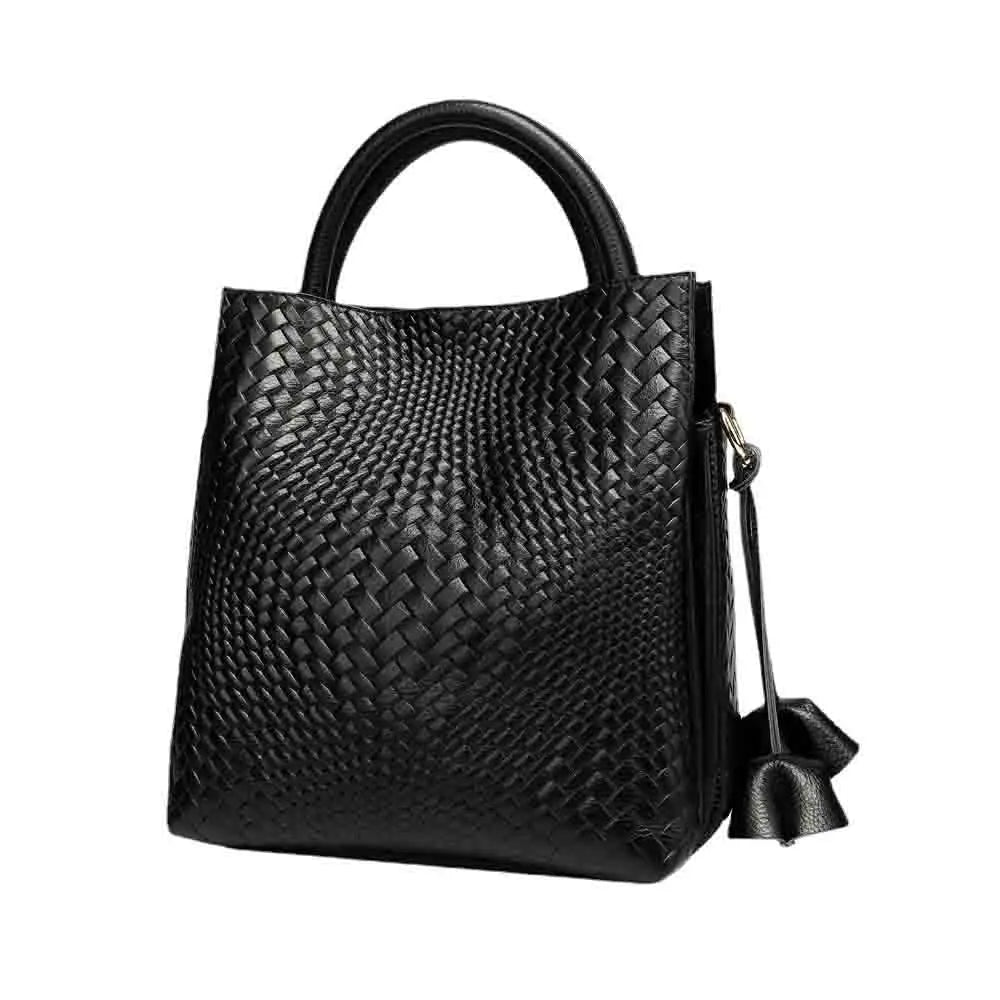 Fashion Knitted Genuine Leather Shoulder Bag