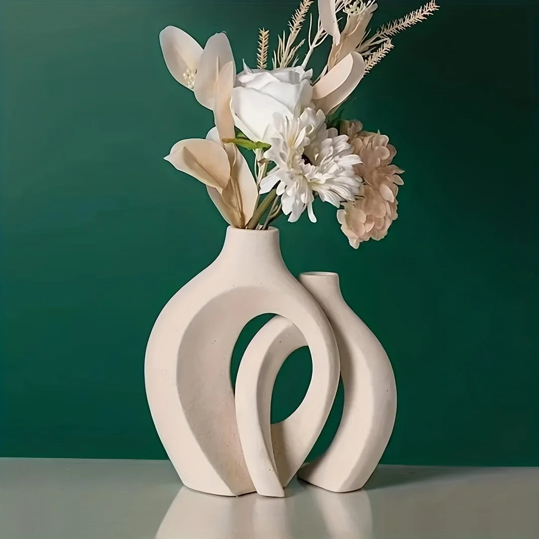 Sleek Nordic Ceramic Vase Set: Enhance your Home Decor with this Set of 2 Flower Vases