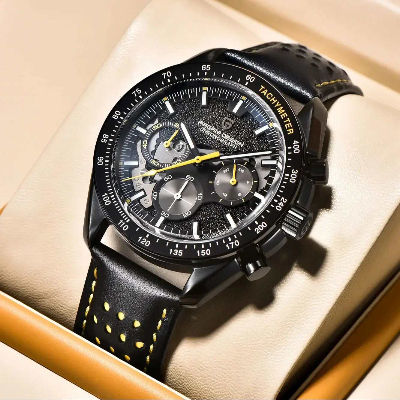 PAGANI DESIGN Skeletons Moon Men's Luxury Quartz Watch Men Sport Speed Chronograph VK63 Waterproof Wristwatch