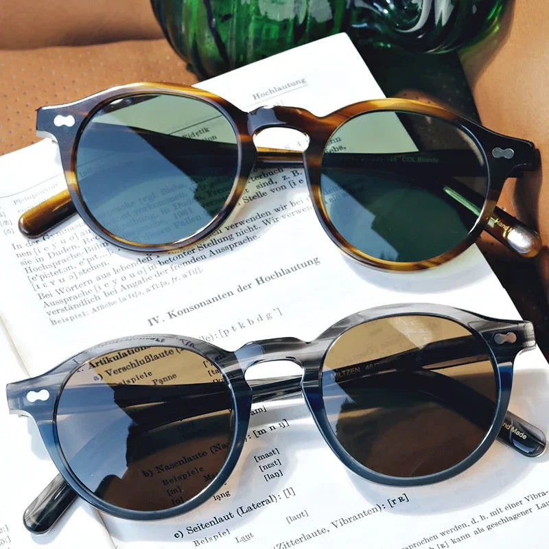 Vintage Polarized Sunglasses Men Classical  retro Brand Designer outdoor Driving  Round acetate  women prescription Sun Glasses