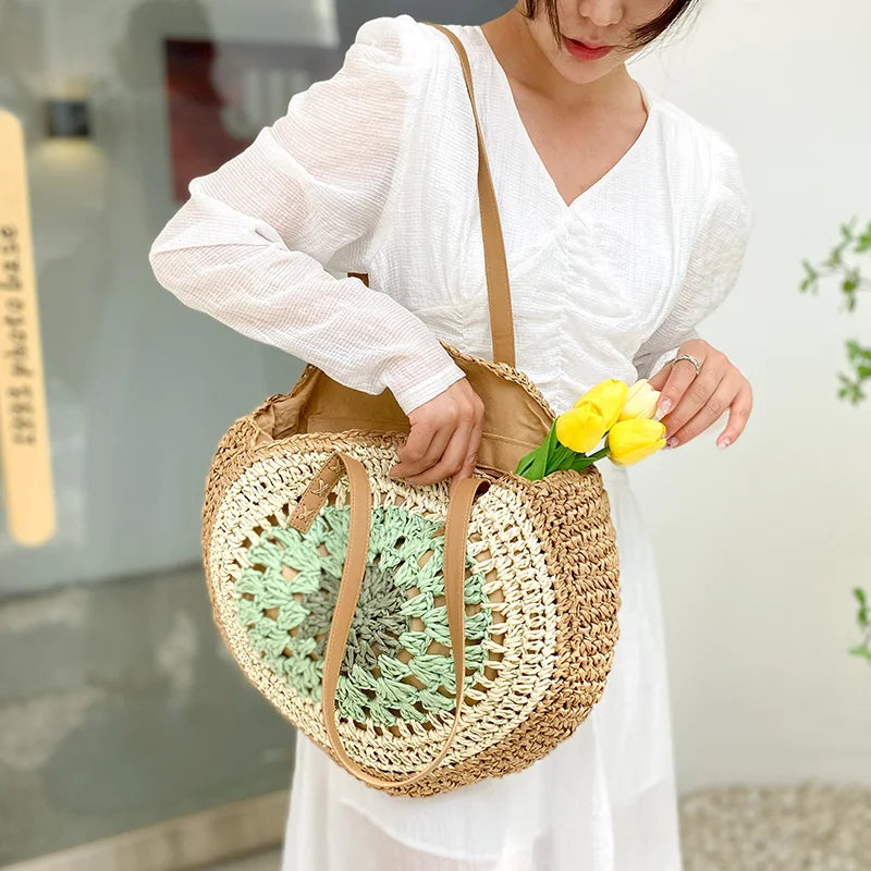 Bohemian Summer Style: Women's Handmade Woven Straw Beach Bag