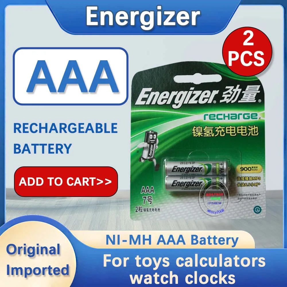 Energizer 1.2V AAA Battery - Rechargeable Ni-MH Batteries (Bundle of 2, 4, 8, 12, 16, or 20)