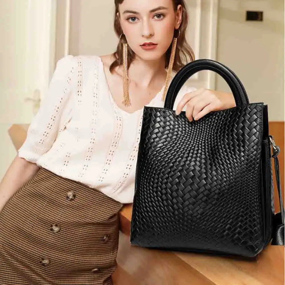 Fashion Knitted Genuine Leather Shoulder Bag