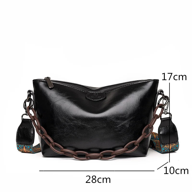 Vintage Oil Wax Leather Shoulder Crossbody Bags For Women 2022 New Designer Chains Handbag Luxury Soft Female Messenger Tote Sac