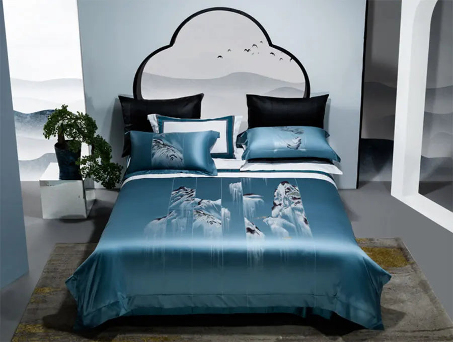 Elegant Mountain Scenery Bedding Set - Full, Queen, King - 100% Cotton Jacquard