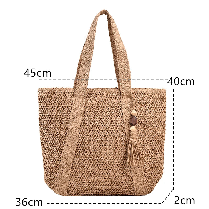 Bohemian Straw Beach Handbag: Summer Style Essential for Women