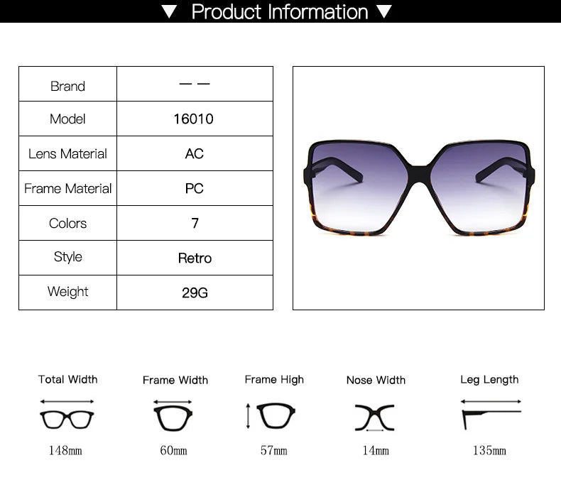 Fashion Women Oversize Sunglasses: Gradient Elegance, UV400 Protection