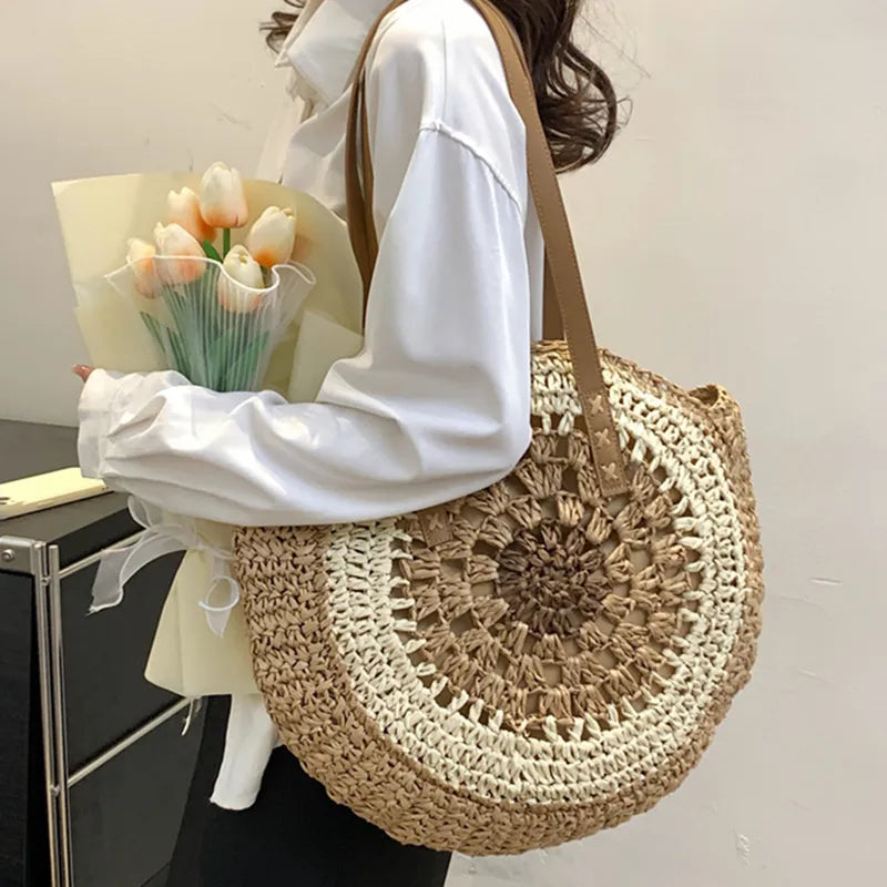 Bohemian Summer Style: Women's Handmade Woven Straw Beach Bag