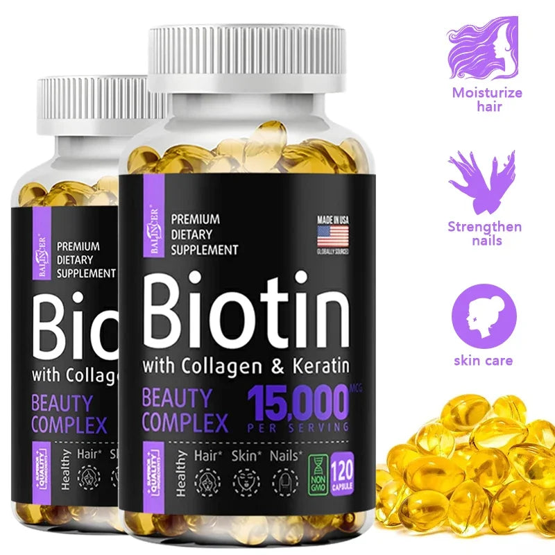 Stronger Hair, Glowing Skin, & Healthy Nails - Balancer Biotin Supplement (Biotin, Collagen, Keratin)