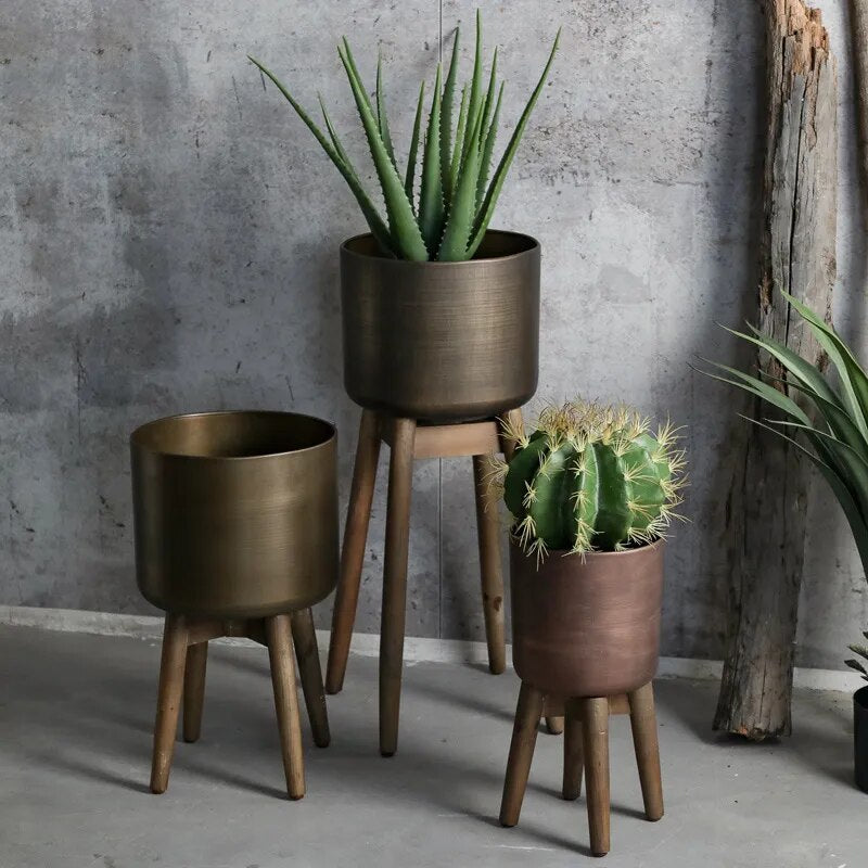 American Retro Antique Copper Flower Pot Stand - Multifunctional Plant Display Stand