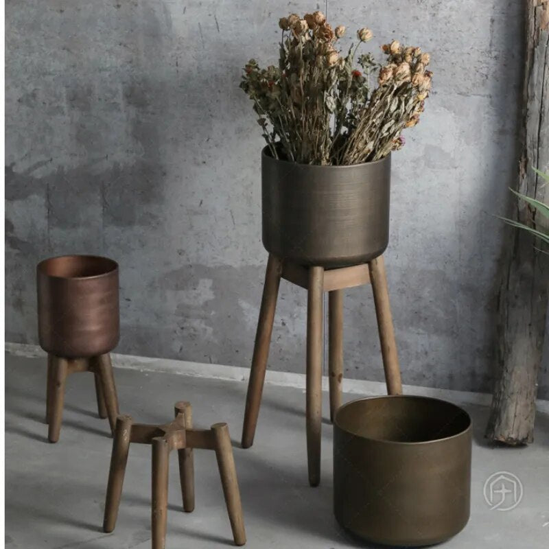 American Retro Antique Copper Flower Pot Stand - Multifunctional Plant Display Stand