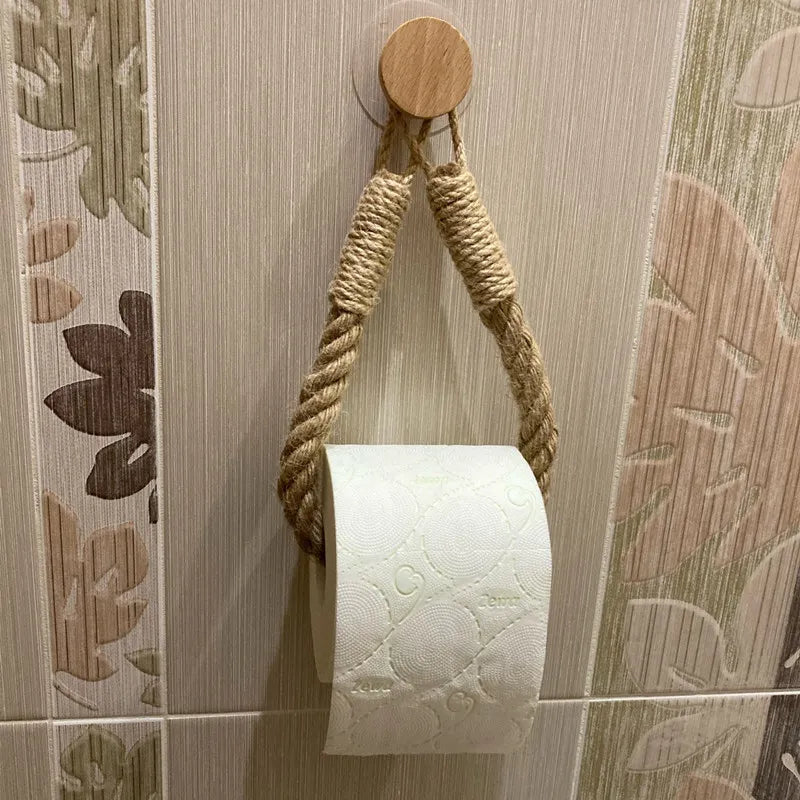 Nail-free Paper Towel Holders Towel Rack Bathroom Towel Hook Toilet Paper Holder Towel Rack Beige Hemp Color