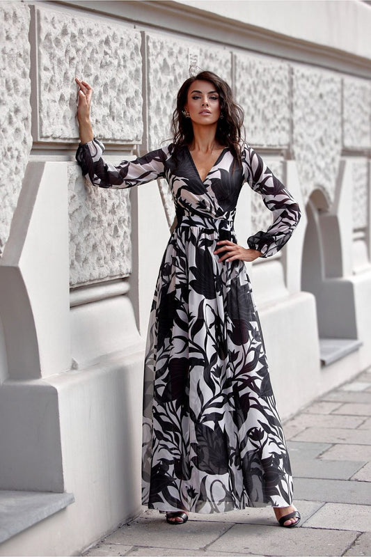 Long Sleeve Maxi Dress with Slit, by Roco Fashion