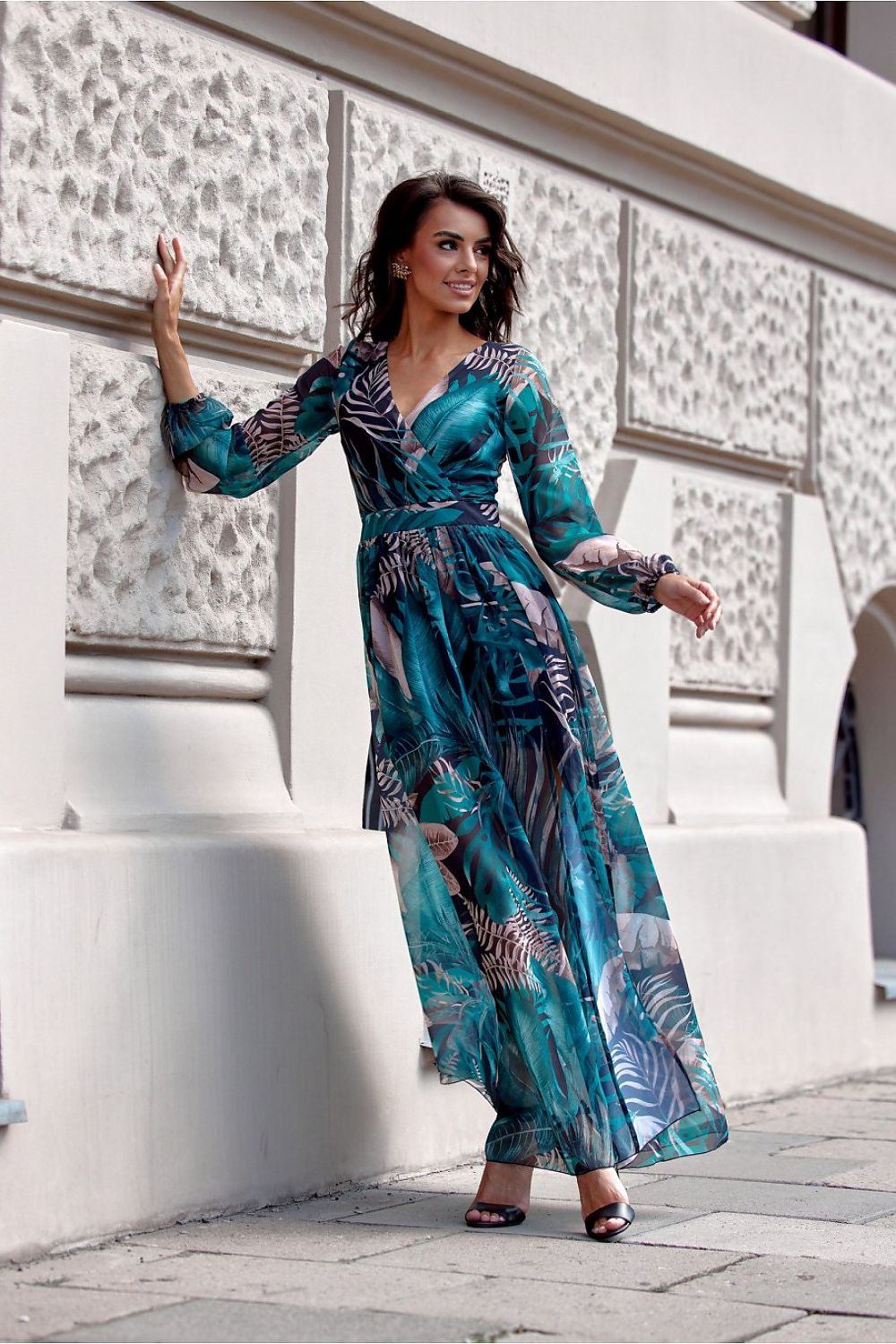 Long Sleeve Maxi Dress with Slit, by Roco Fashion