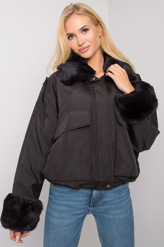 Black Women's Jacket with Removable Fur Trim and Insulation by NM