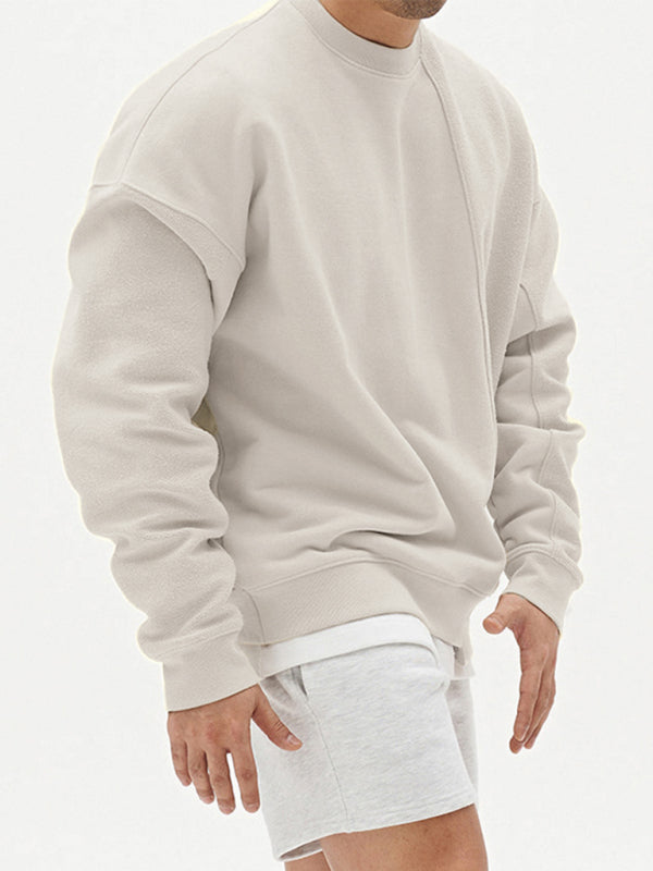 Men's Knitted Stitching Solid Color Casual Crew Neck Sweatshirt