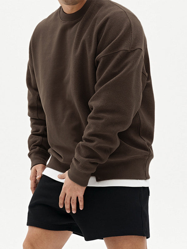 Men's Knitted Stitching Solid Color Casual Crew Neck Sweatshirt