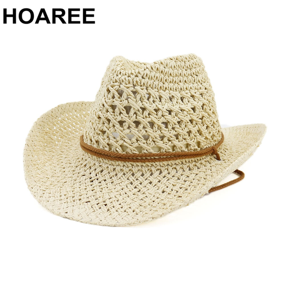 Western Cowboy Straw Hat - Unisex Summer Sun Hat