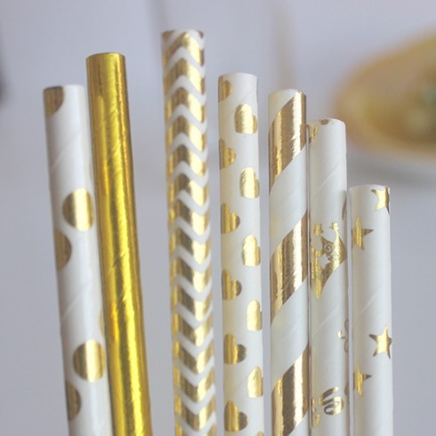 Environmentally-Friendly Paper Straws with Hot Stamping Designs - Straight Pipe Style