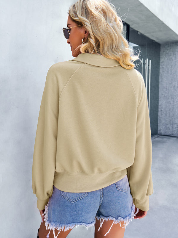 Women's fashion solid color long sleeved sweater top