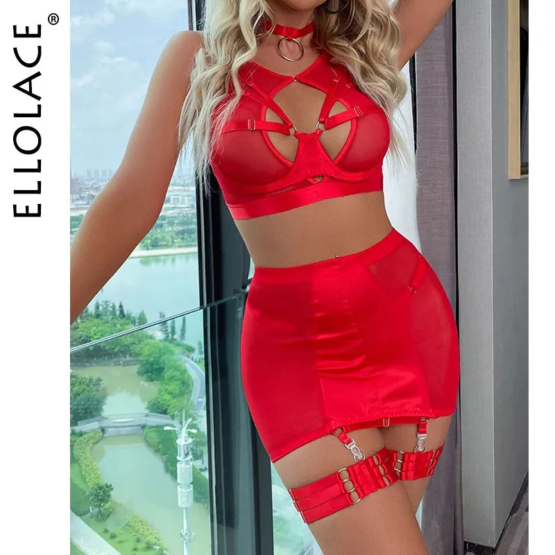 ELLOLACE Red Lace Lingerie Set - Unleash Your Sensuality!