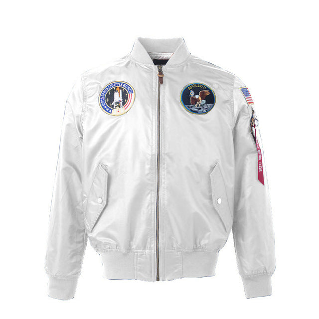 NASA Apollo Thin 100th SPACE SHUTTLE MISSION. Bomber Hip hop US Air Force Pilot Flight Jacket For Men.