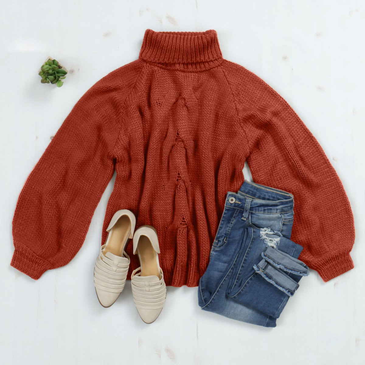 Chunky Cable Knit Turtleneck Sweater - Cosy Chic Style