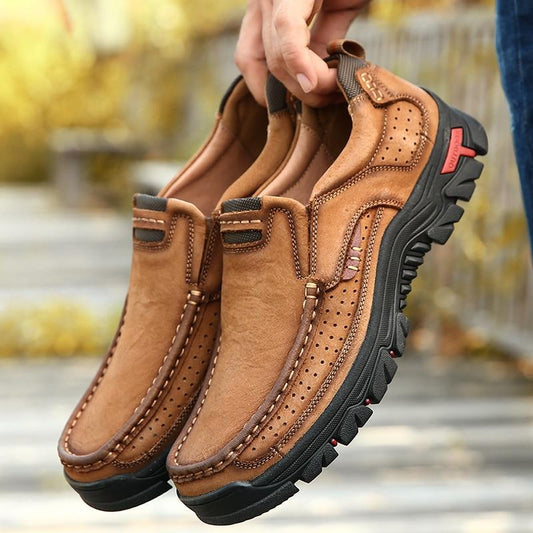 Men's Casual Outdoor Genuine Leather Slip-On Shoes with Rubber Sole